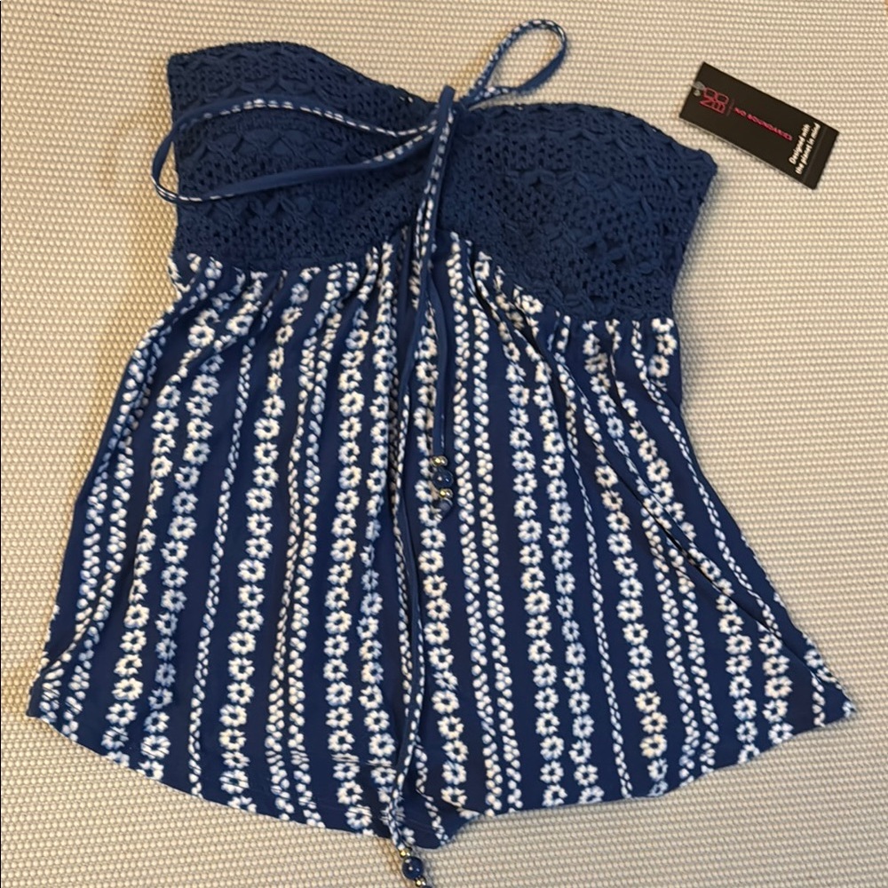 No Boundaries Blue and White Jumpsuit with Striped Pattern